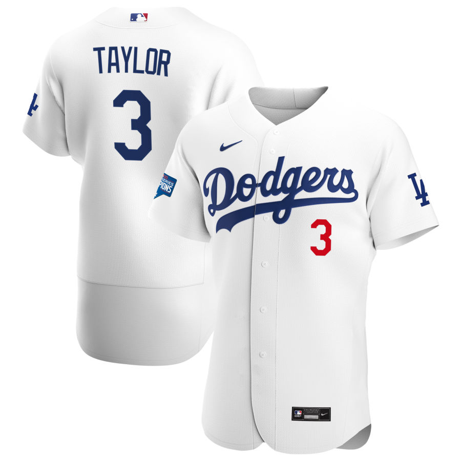 Los Angeles Dodgers #3 Chris Taylor Men Nike White Home 2020 World Series Champions Authentic Player MLB Jersey